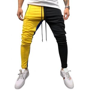 

Color Block Pockets Drawstring Slim Fit Track Pants, Yellow