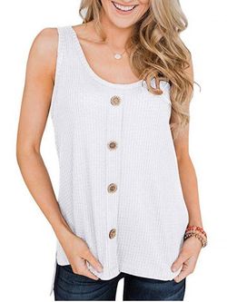 Textured High Low Slit Buttoned Tank Top - WHITE - S