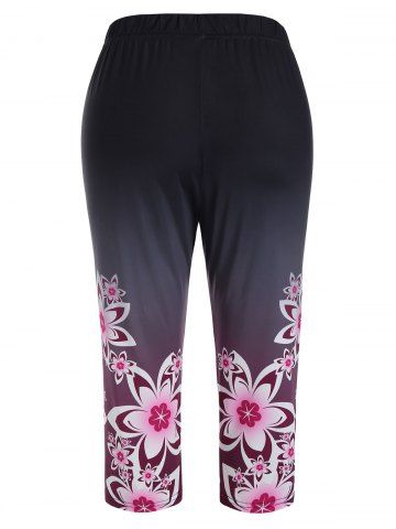 

Plus Size Floral Print Capri Leggings, Viola purple