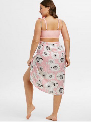 

Plus Size Floral Print Cami Wrap Cover Up, Pink