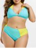Plus Size Colorblock Bowknot Halter Bikini Swimwear -  
