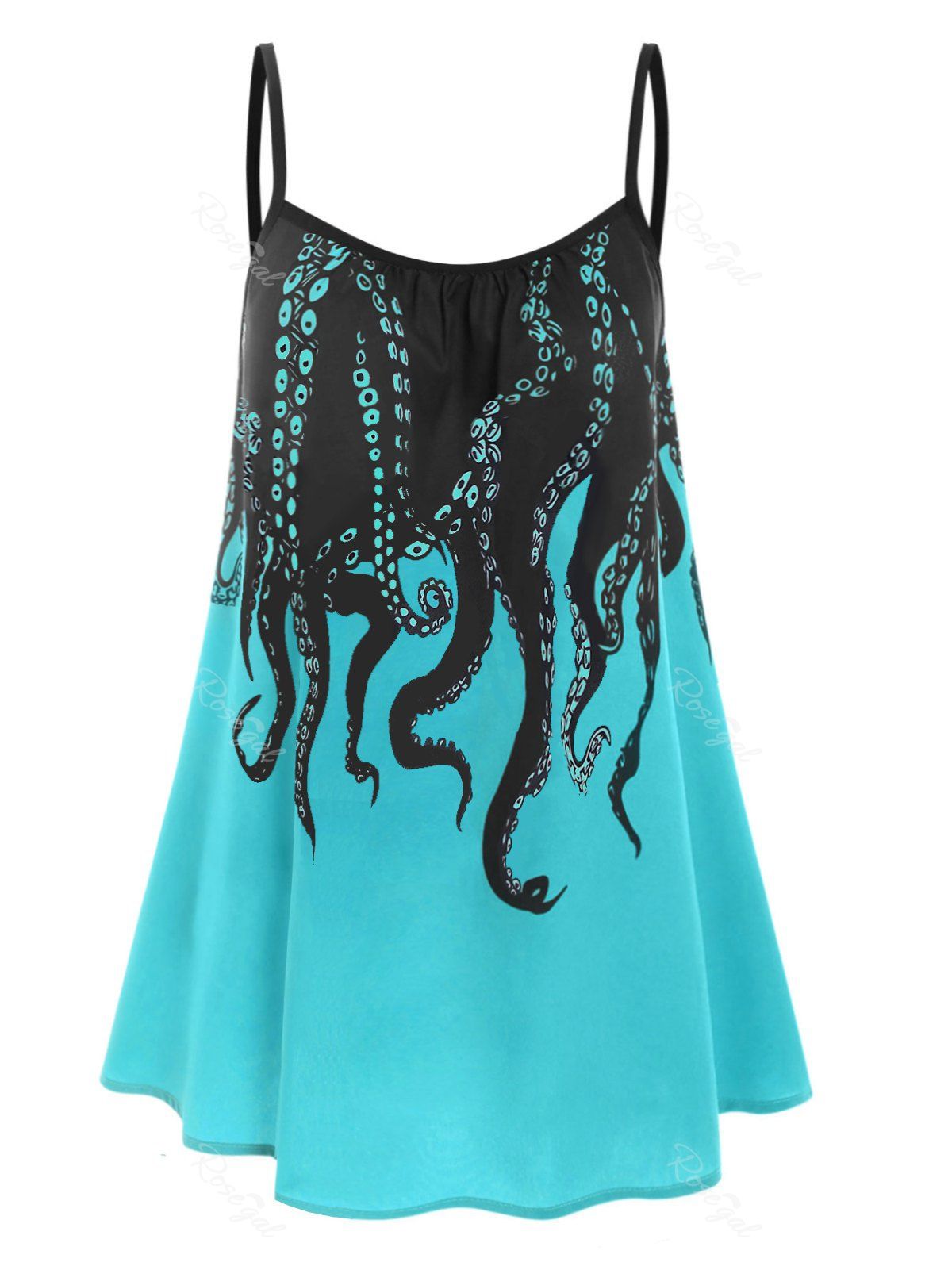New Plus Size Octopus Print 3D Galaxy Trapeze Cami Top  