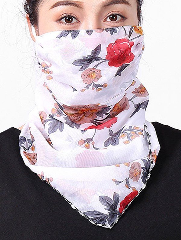 

Printed Flower Riding Mask Scarf, White