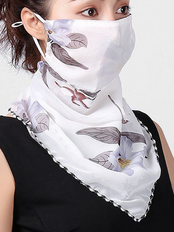 

Flower Print Outdoor Riding Mask Scarf, White