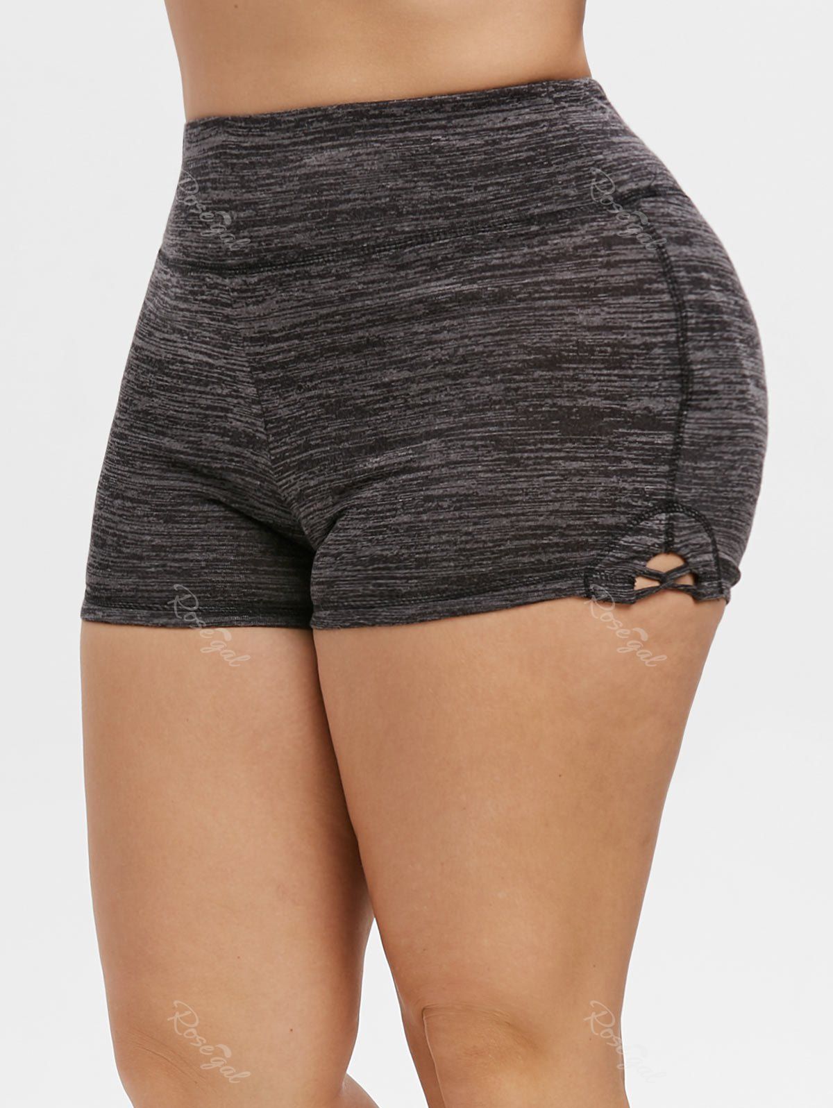 

Plus Size Space Dye Criss Cross Detail Casual Shorts, Dark slate grey