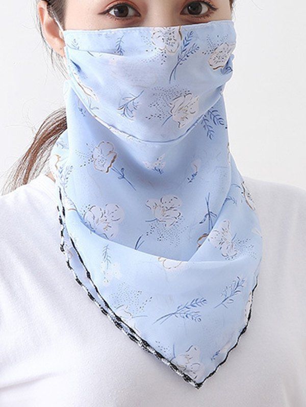 

Flower Printed Summer Mask Scarf, Light blue