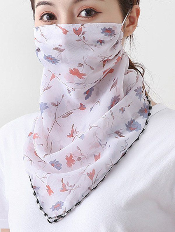 

Ditsy Printed Riding Chiffon Mask Scarf, White