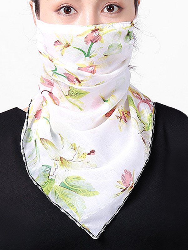 

Chiffon Flower Printed Riding Mask Scarf, White