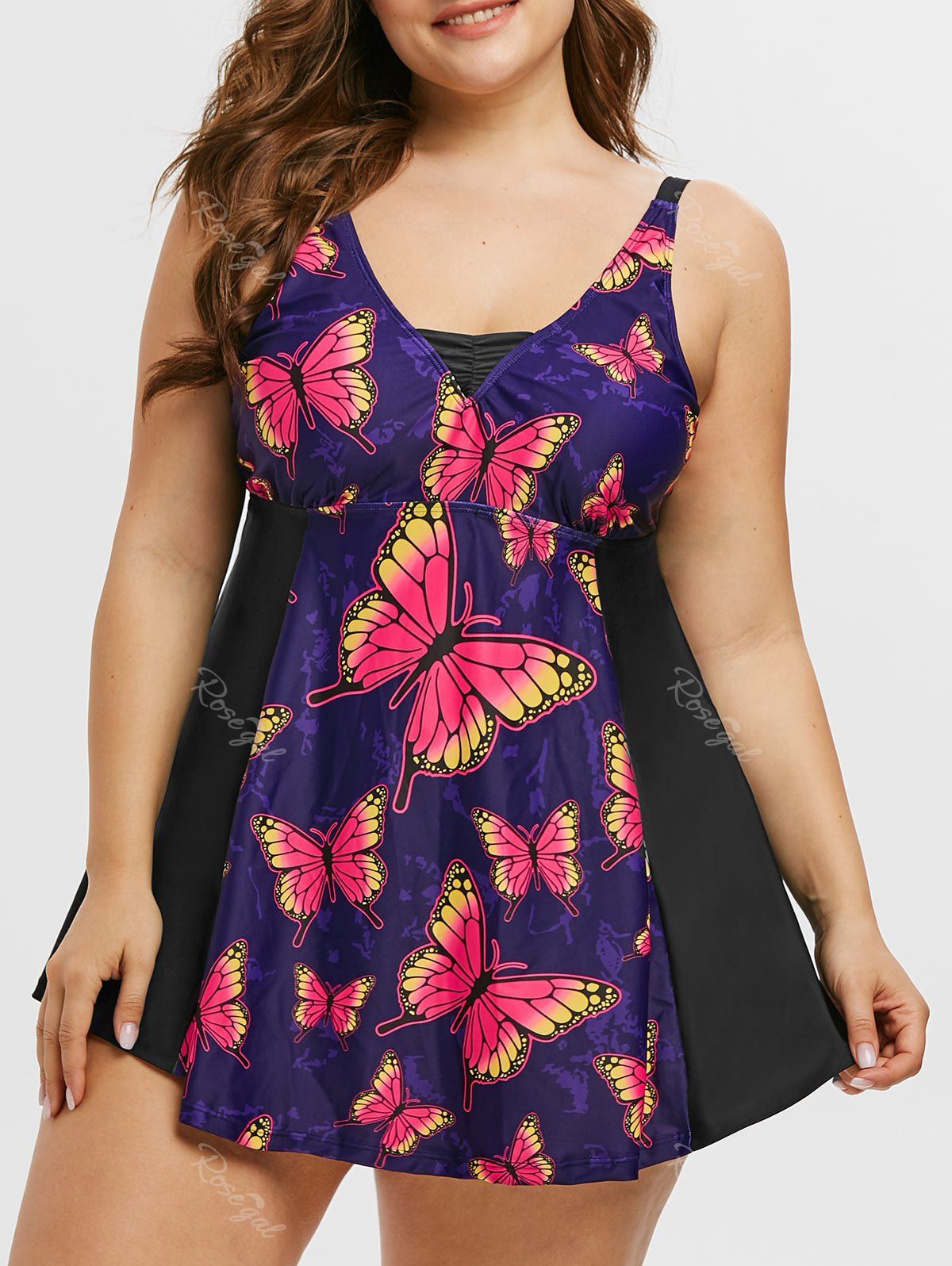 Plus Size Butterfly Print Skirted Tankini Swimwear 24 Off Rosegal 0770