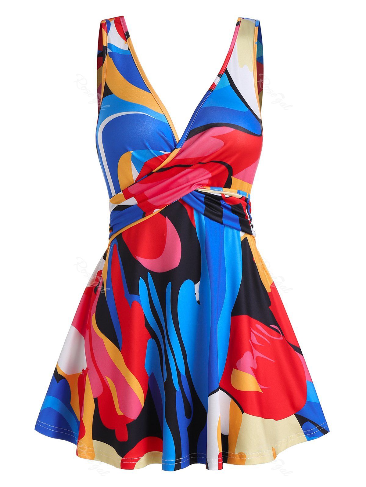 

Impressionist Floral Print Crossover Tank Top, Multi-c