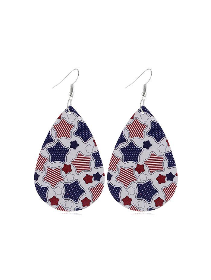 

Flag Print Star Water Drop Earrings, Multi-c
