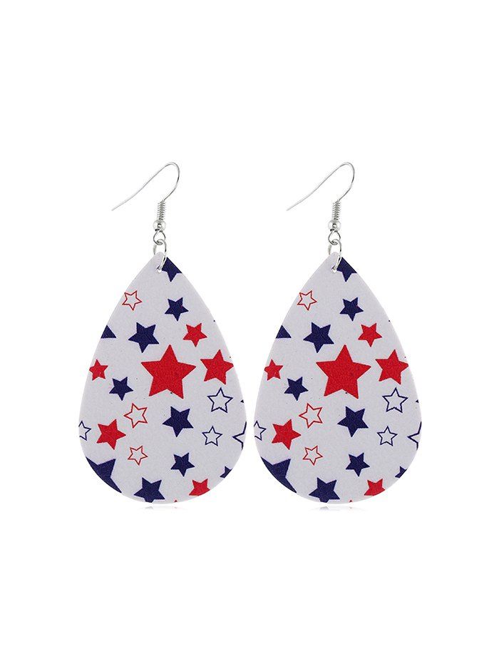 

Flag Print Star Water Drop Earrings, Multi-d