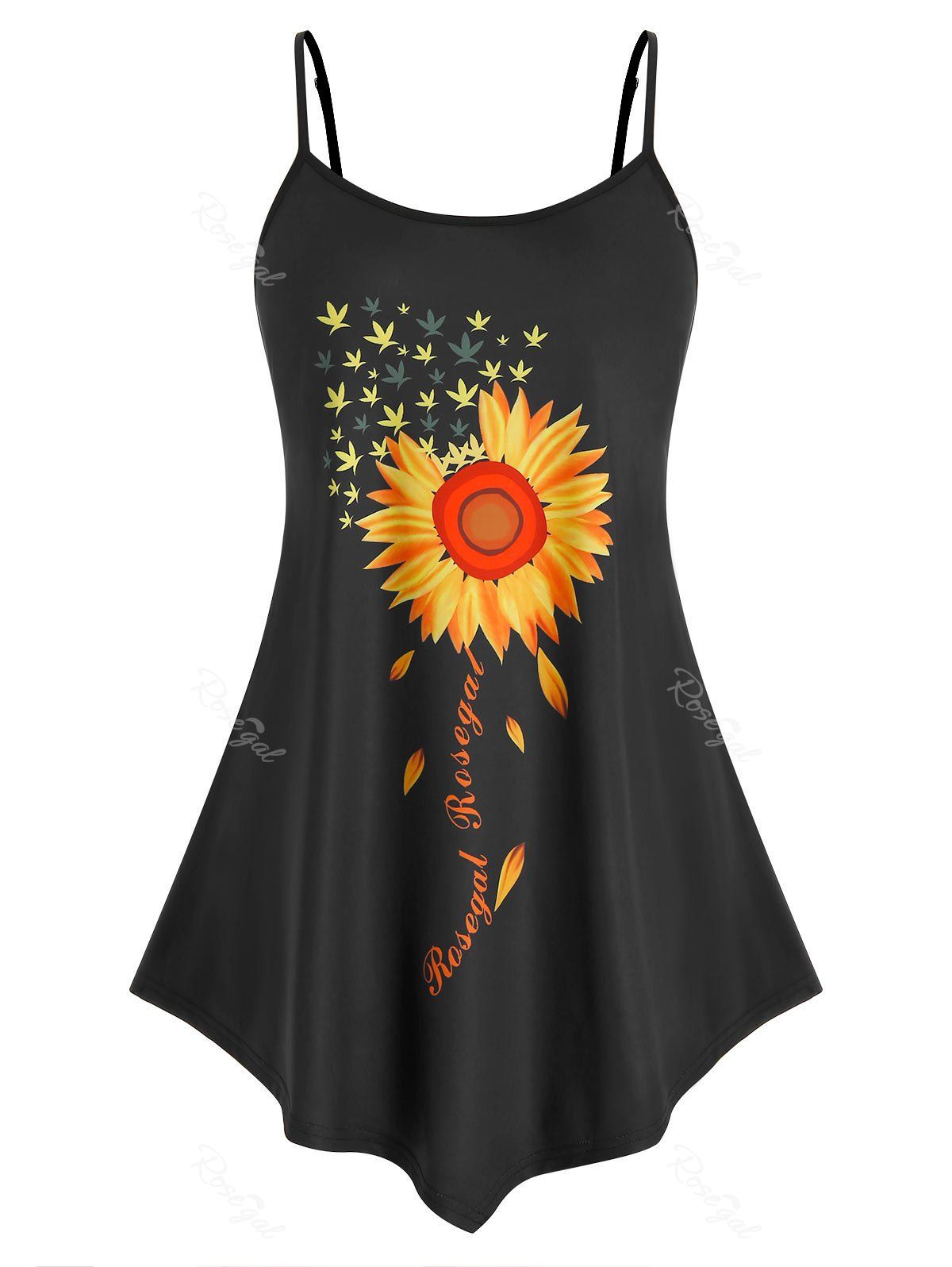 

Plus Size Flower Print Backless Tunic Cami Tank Top, Black