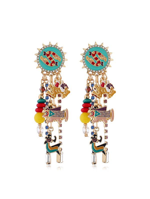 

Ethnic Beaded Long Rhinestone Chain Earrings, Multi