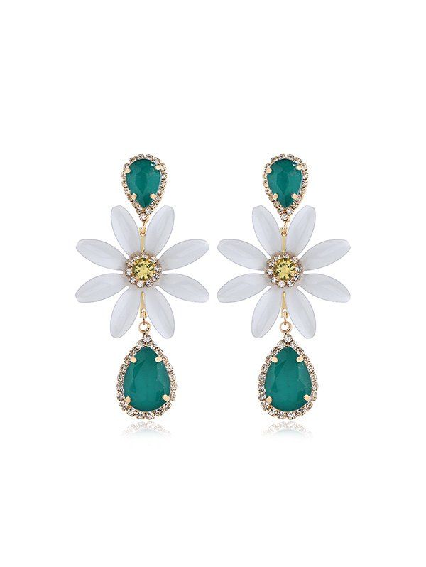 

Rhinestone Teardrop Floral Long Drop Earrings, White