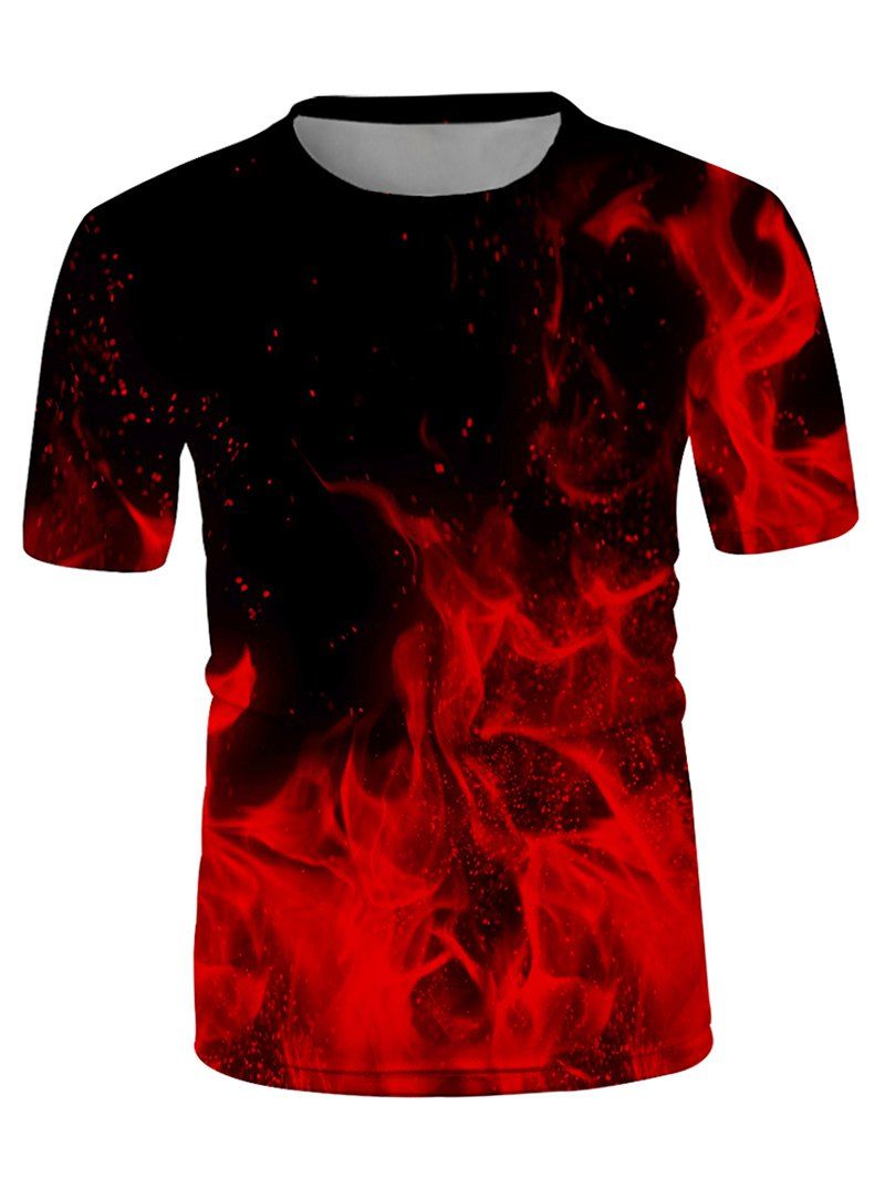 

Fire Print Crew Neck Short Sleeve T Shirt, Multi-a