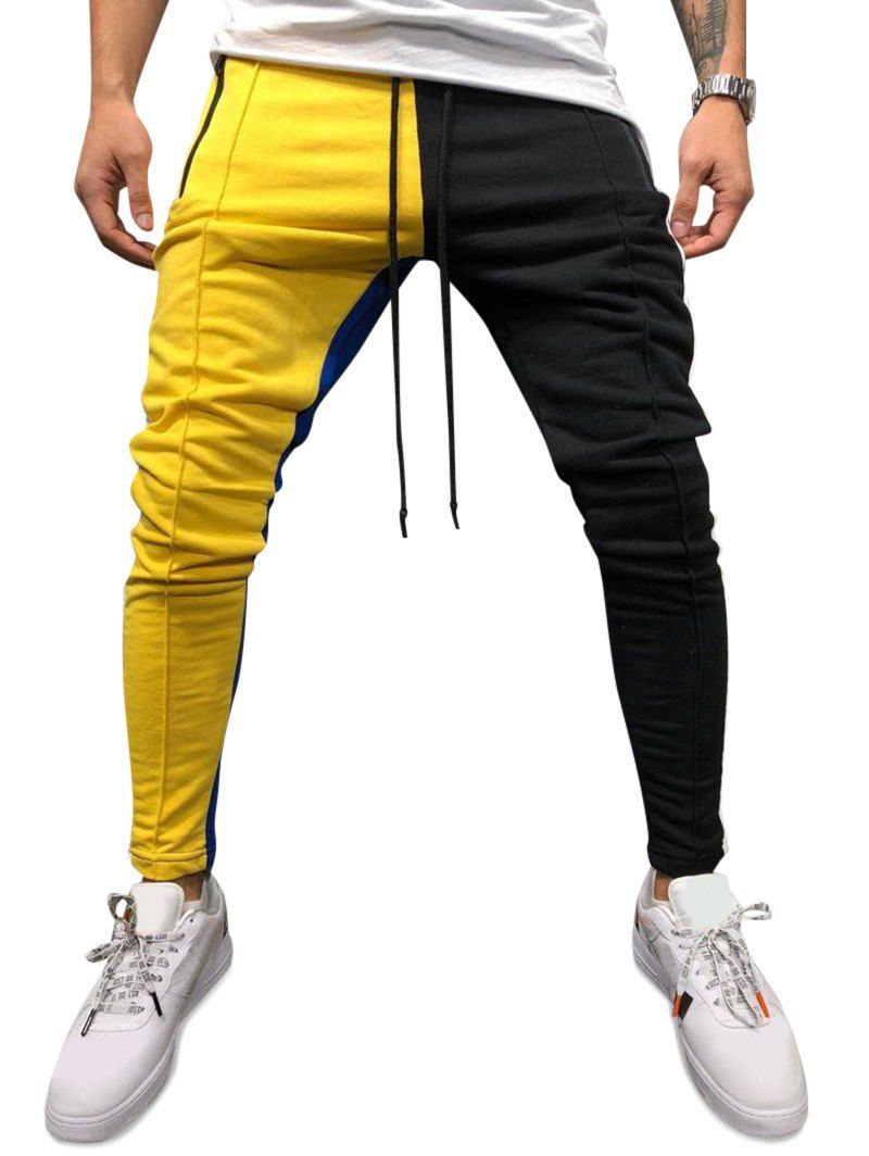 Best Color Block Pockets Drawstring Slim Fit Track Pants  