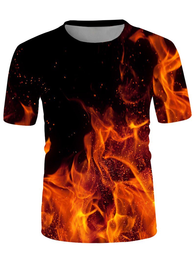 

Fire Print Crew Neck Short Sleeve T Shirt, Multi-c
