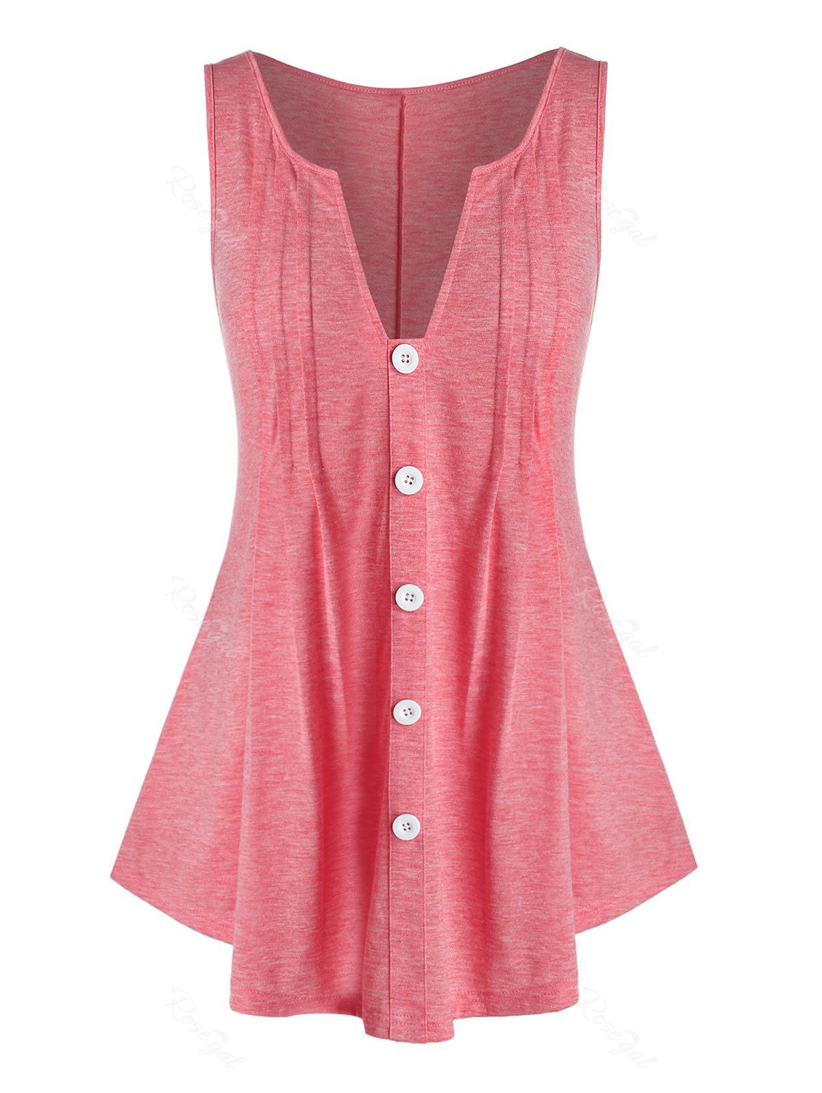 

Plus Size V Cut Mock Button Tunic Tank Top, Pink