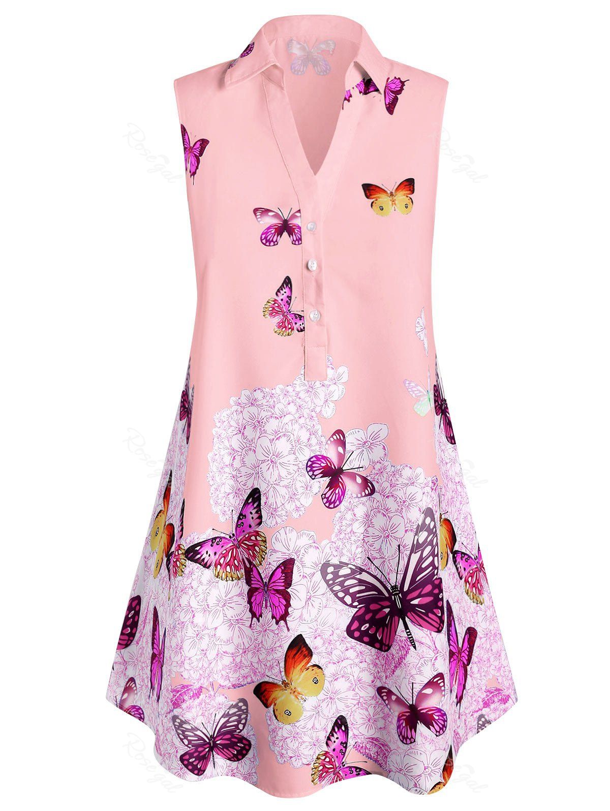 

Plus Size Sleeveless Butterfly Print Graphic Blouse, Pink