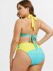 Plus Size Colorblock Bowknot Halter Bikini Swimwear -  
