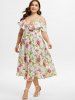 Plus Size Ruffled Open Shoulder Floral Print Dress -  