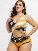Plus Size Patriotic American Flag Print High Waist Wrap Tankini Swimsuit -  