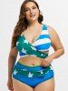 Maillot de Bain Tankini à Imprimé Drapeau Américain à Taille Haute de Grande Taille - Bleu Dodger 1X