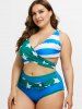 Plus Size Patriotic American Flag Print High Waist Wrap Tankini Swimsuit -  