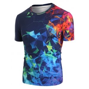 

Colorful Geometric 3D Print Short Sleeve T-shirt, Black