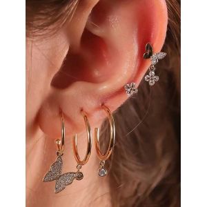 

Rhinestone Butterfly Drop And Stud Earring Set, Gold