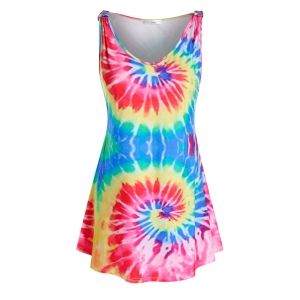 

Plus Size Colorful Spiral Tie Dye Print Tunic Tank Top, Multi