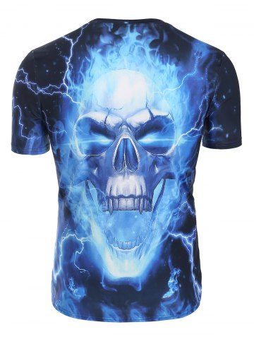 

Lightning Skull 3D Print Basic T Shirt, Blueberry blue