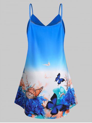 

Plus Size Flower Butterfly Print Ombre Cami Tank Top, Ocean blue