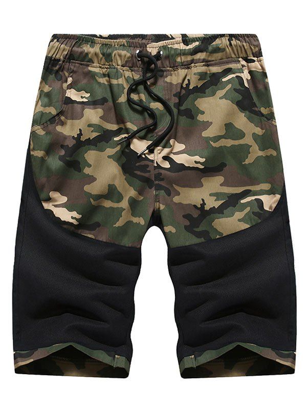 

Camo Spliced Print Casual Shorts, Black