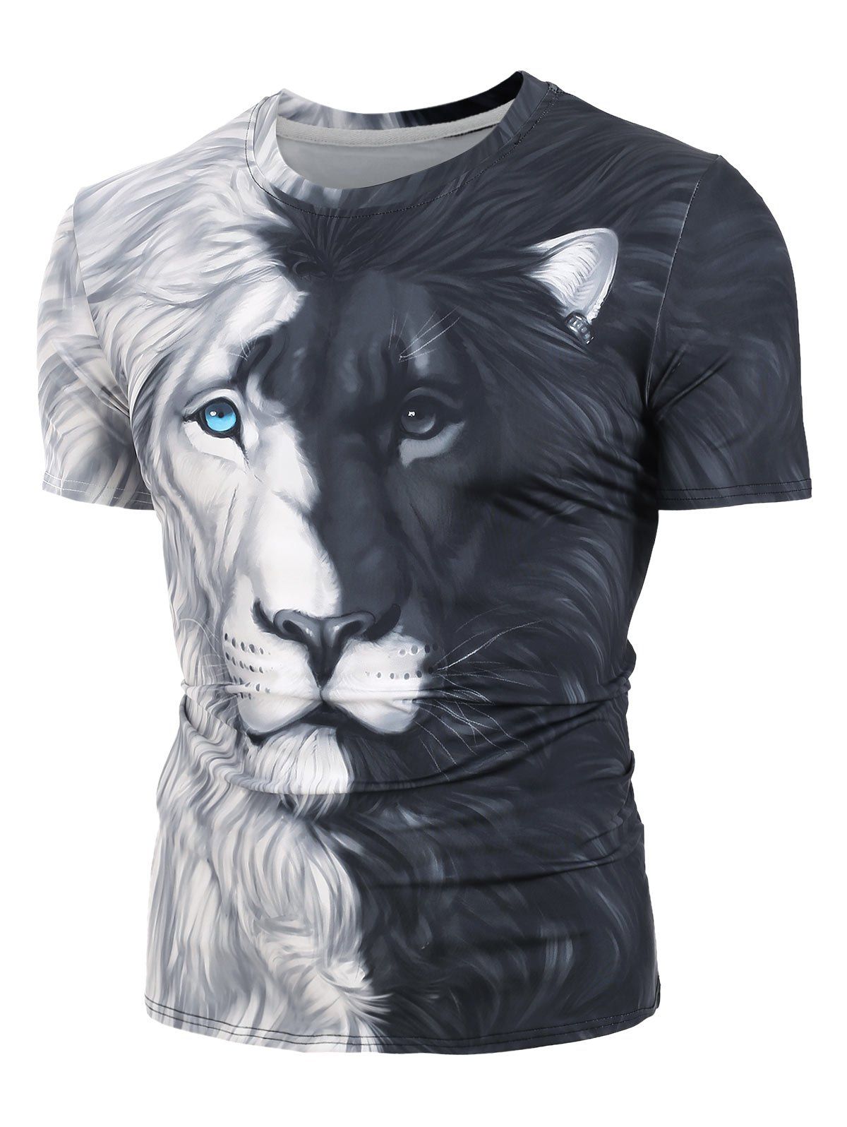 

Two Tone Lion 3D Print Short Sleeve T-shirt, Black