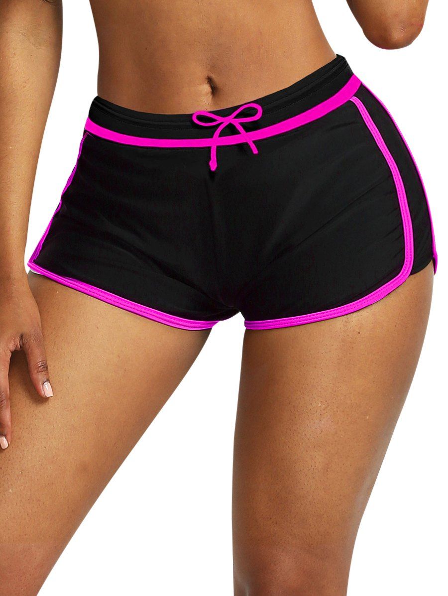 

Drawstring Contrast Trims Swim Shorts, Rose red