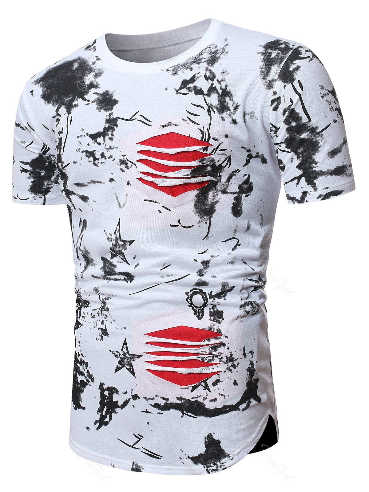 T-shirt Déchiré Teinté Etoile Imprimée Blanc XS