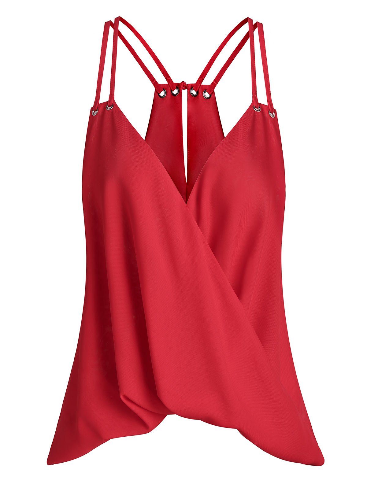 

Strappy Surplice Plain Tank Top, Red