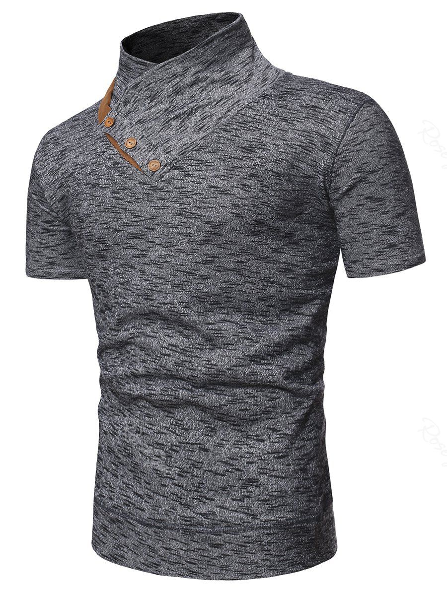 

Shawl Collar Marled Tee with Buttons, Gray
