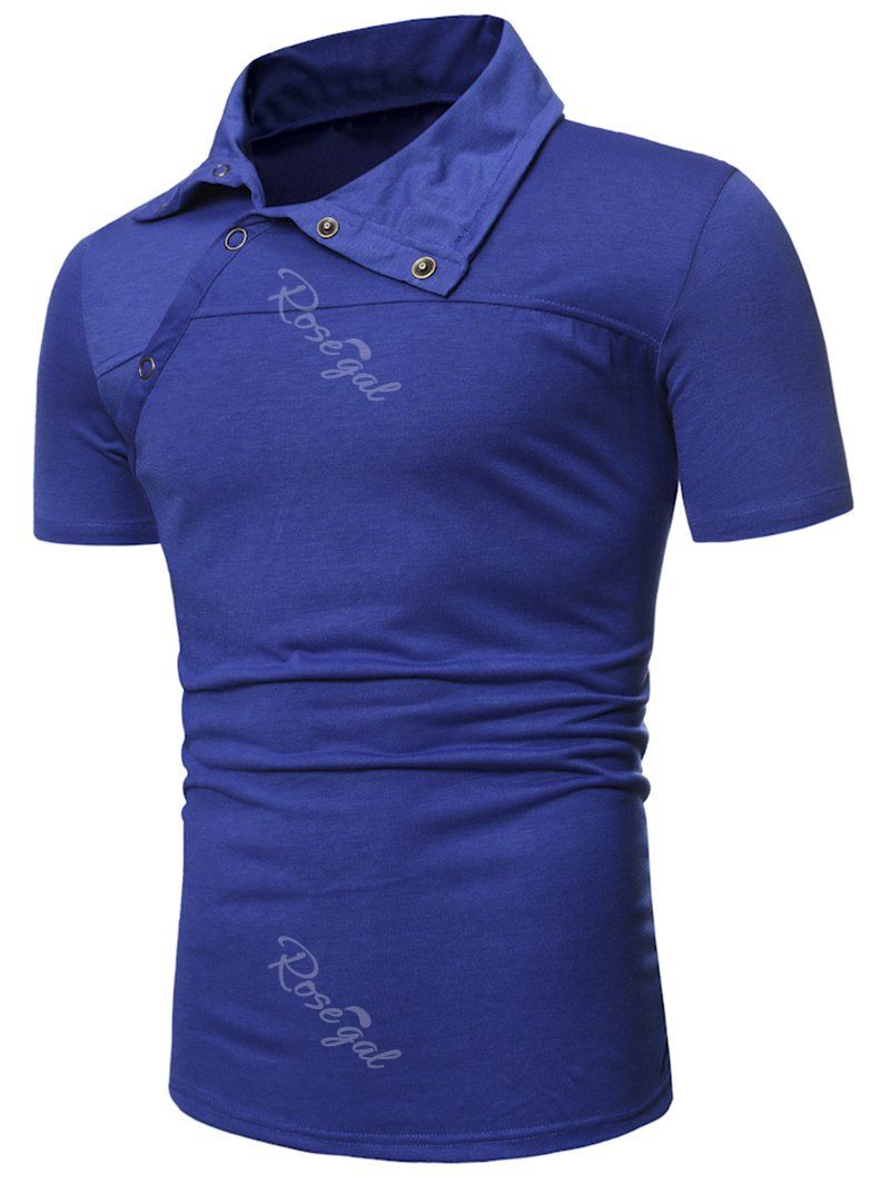 T-shirt Décontracté Manches Courtes à Demi-Bouton Bleu Cobalt S