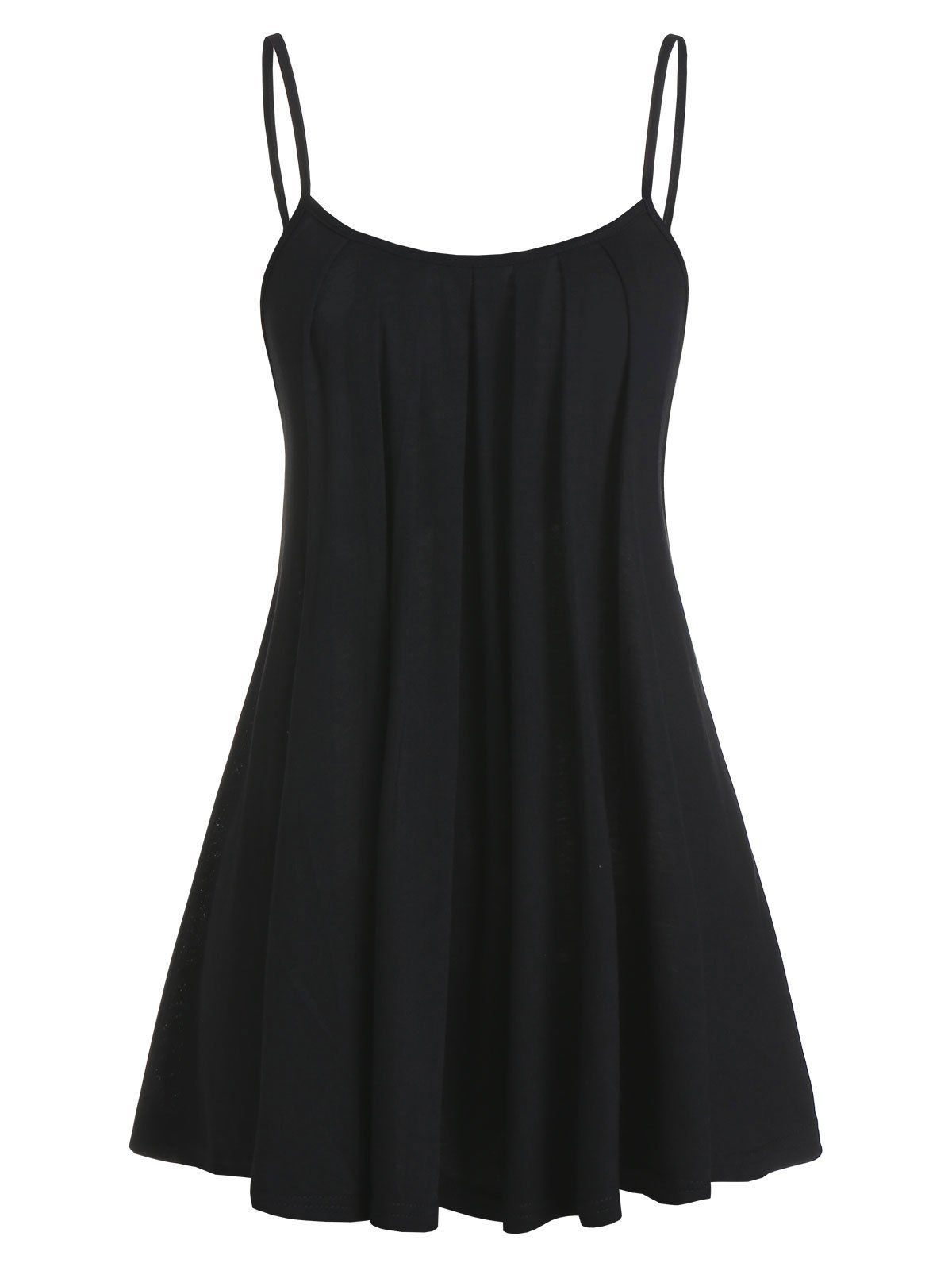 

Pleated Solid Tunic Cami Tank Top, Black