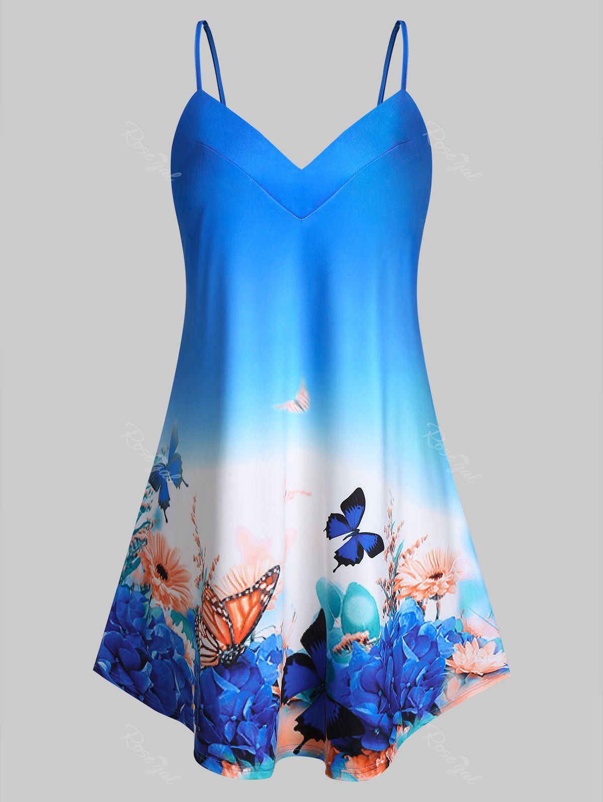 Outfits Plus Size Flower Butterfly Print Ombre Cami Tank Top  