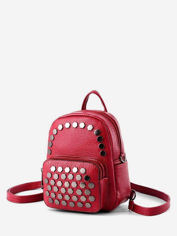 

Geo Studded Mini Leather Backpack, Red