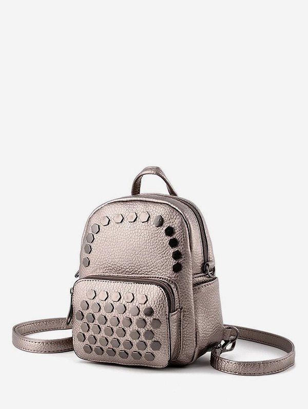 

Geo Studded Mini Leather Backpack, Rose gold