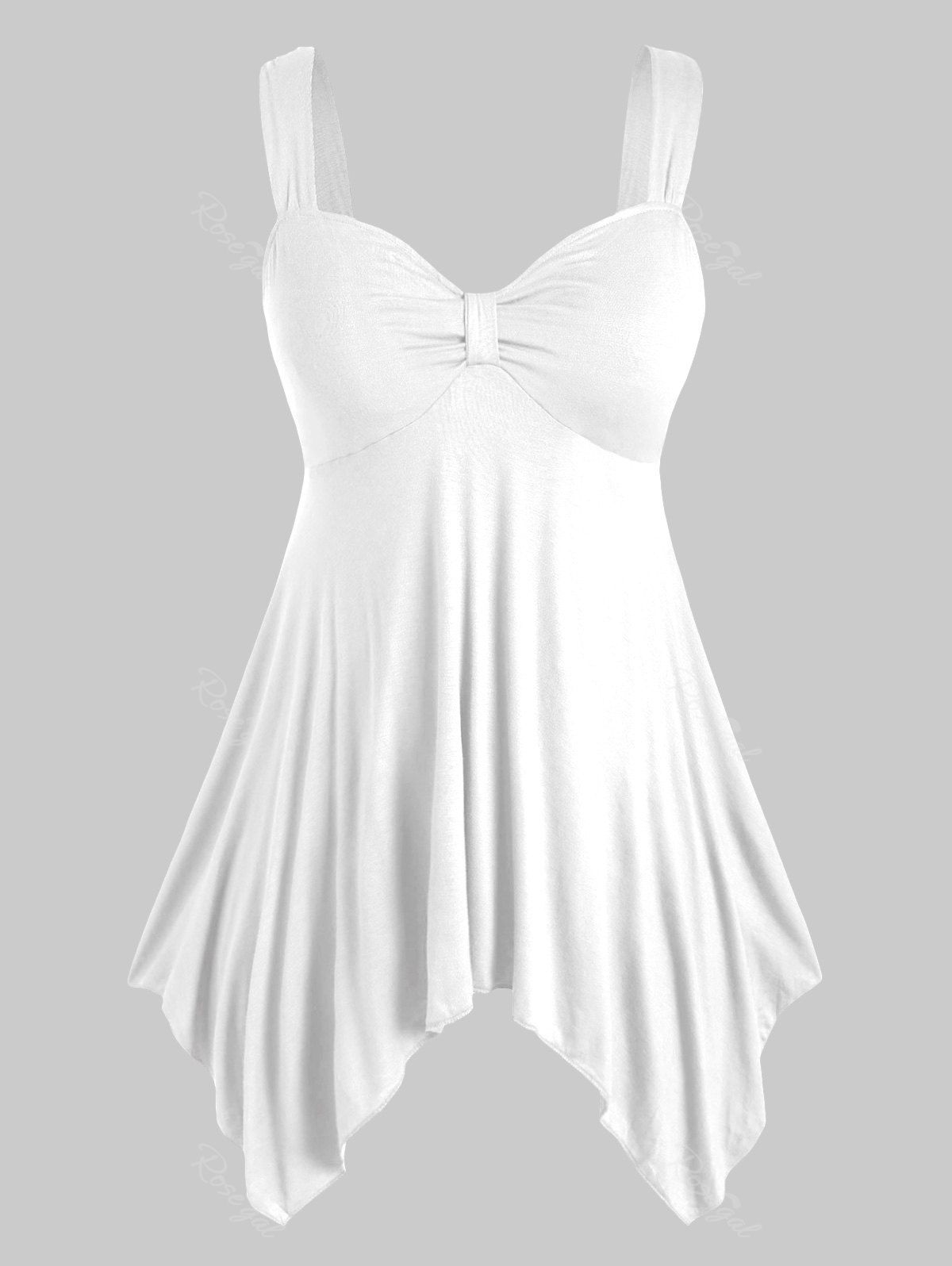 

Plus Size Front Knot Handkerchief Tank Top, White