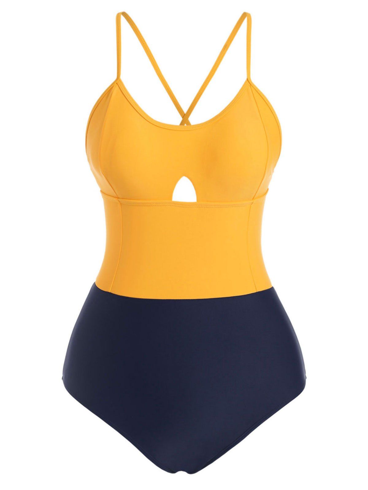 

Keyhole Two Tone Crisscross One-piece Swimsuit, Yellow