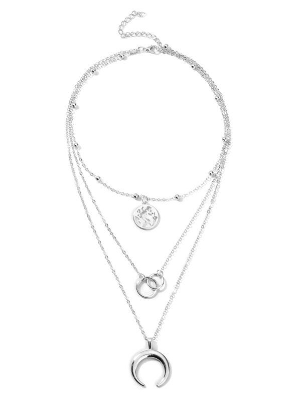 

Crescent Moon Multilayered Chain Necklace, Silver
