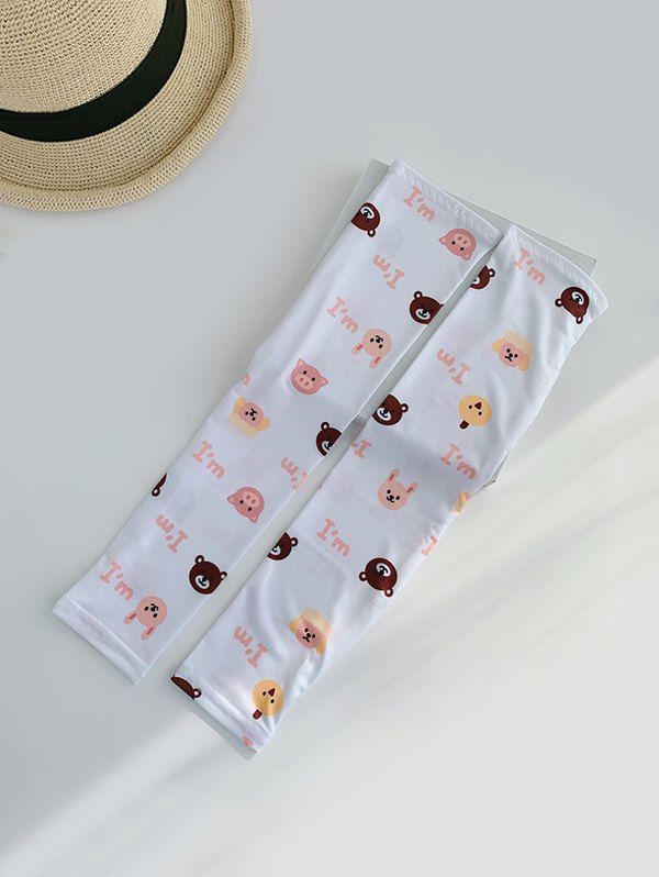 

Cartoon Animal Print Sun-proof Arm Sleeves Gloves, White