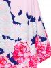 Plus Size Flower Print Ring Backless Tunic Cami Tank Top -  